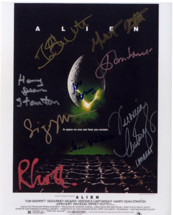 alien sigourney weaver signed cast photo ian holm,john hurt shanks autographs