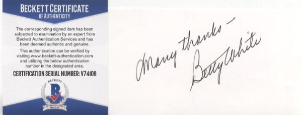 betty white signed 6x4 index card beckett authenticated