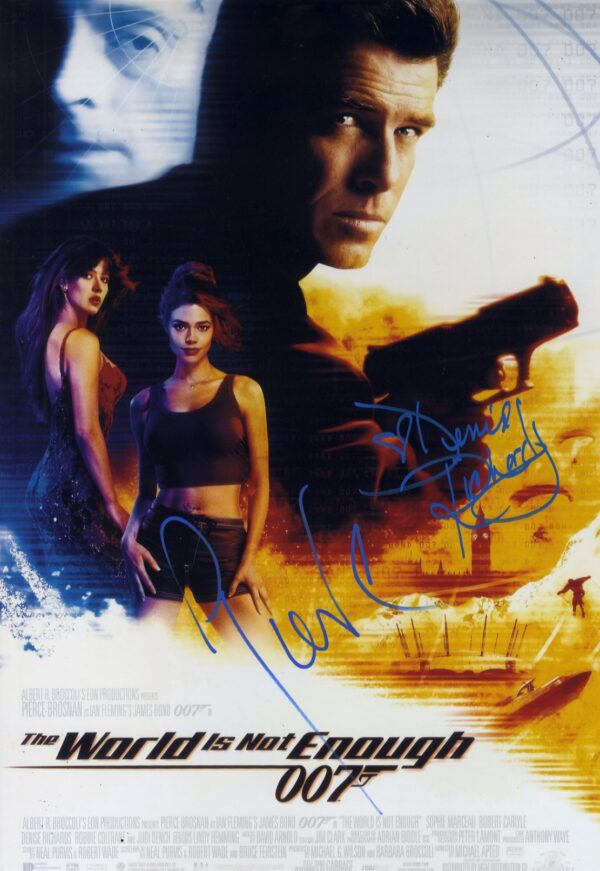 The world is not enough Denise Richard, pierce brosnan signed James bond 18x12 photo,007 shanks autographsa