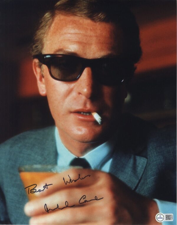 michael caine signed photograph.aftal authentication, shanksa autographs.