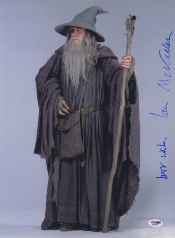 psa/dna certified IAN MCKELLEN SIGNED GANDALF PHOTO. SHANKS AUTOGRAPHS