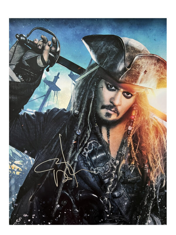 16x20 johnny depp signed pirates of the caribbean jack sparrow. shanks autographs