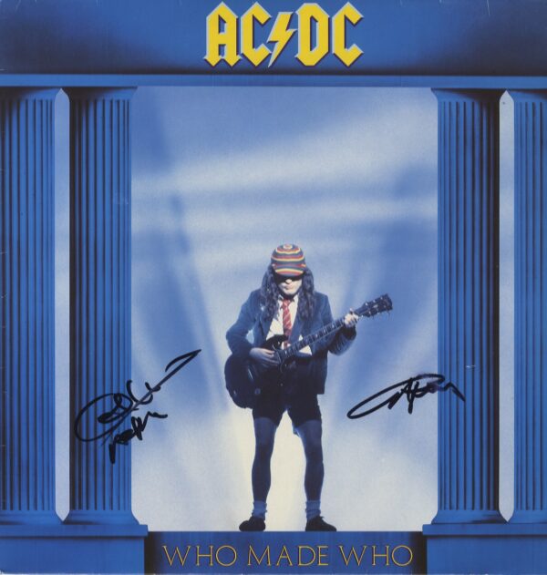 ac'dc signed Who Made Who Vinyl angus young and cliff williams, shanks autographs