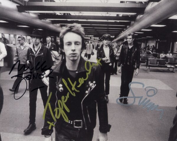 The Clash topper headon, mick jones & Paul Simonon signed photo.shanks autographs