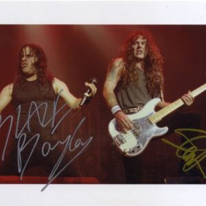 Blaze Bayley and steve harris signed iron maiden photo. shanks autographs