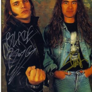 Blaze Bayley and steve harris signed iron maiden photo. shanks autographs