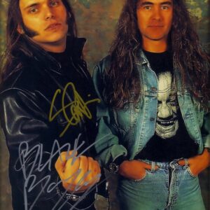 Blaze Bayley and steve harris signed iron maiden photo. shanks autographs