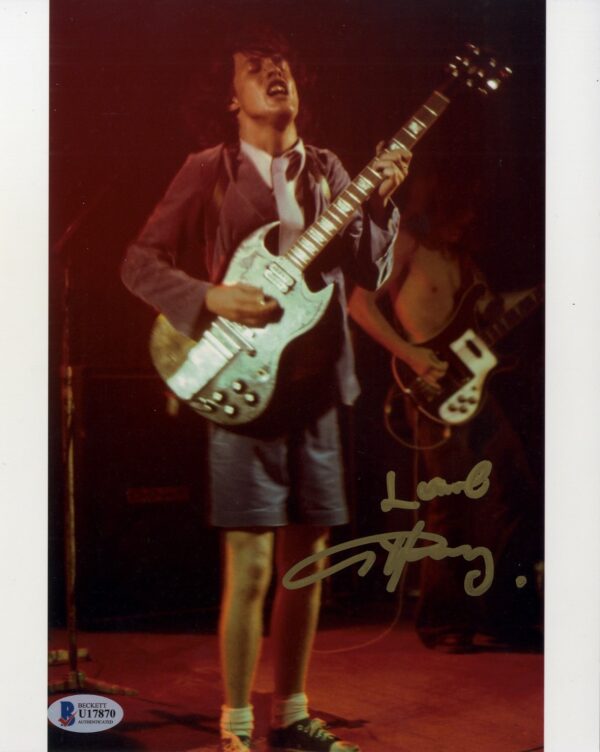 Angus young AC/DC Signed photo.Shanks Autogrtaphs