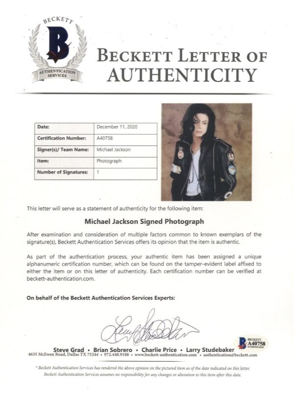 Michael Jackson 11x14 signed Photograph BAS - Image 2