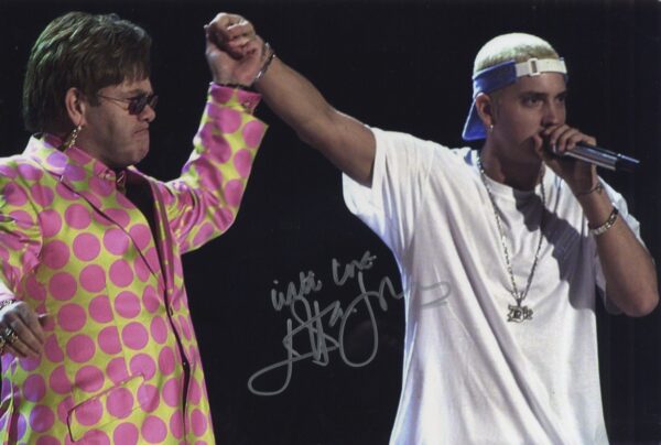 elton john signed Eminem photo.shanks autographs