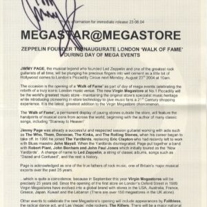 jimmy page led zeppelin signed press release .shanks autographs