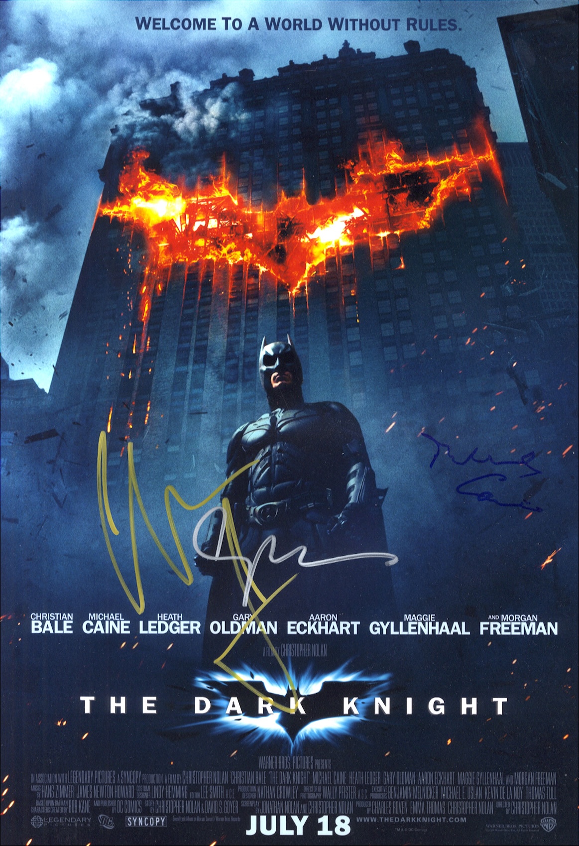 batman begins signed photo Michael caine, christian bale, gary oldman. shanks autographs memorabilia