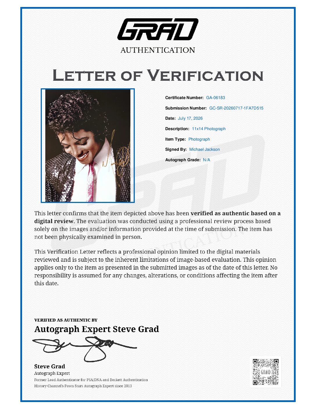 Michael Jackson 11x14 signed Photograph Grad - Image 2