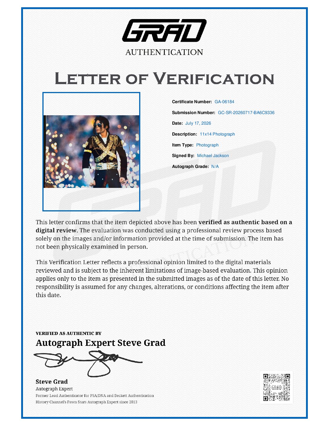 Michael Jackson 11x14 signed Photograph A - GRAD LOA - Image 2