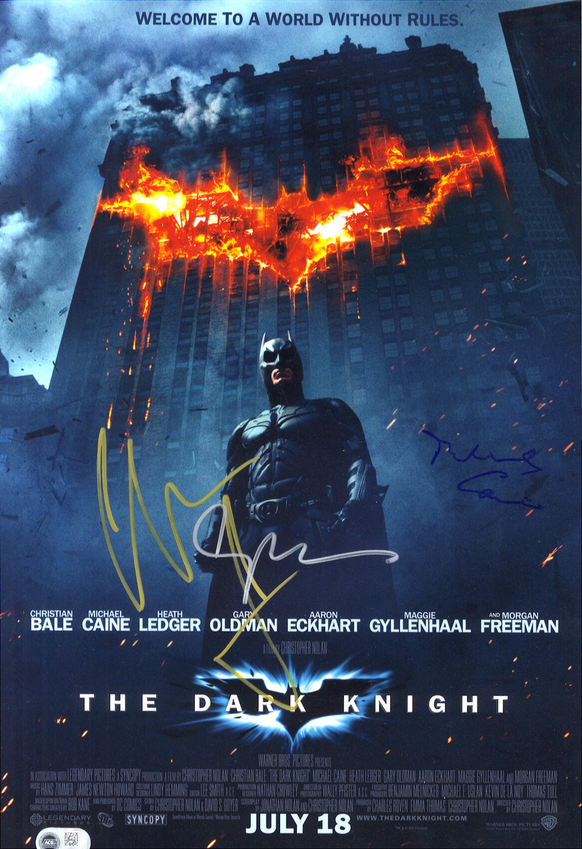 batman begins signed photo Michael caine, christian bale, gary oldman. shanks autographs memorabilia